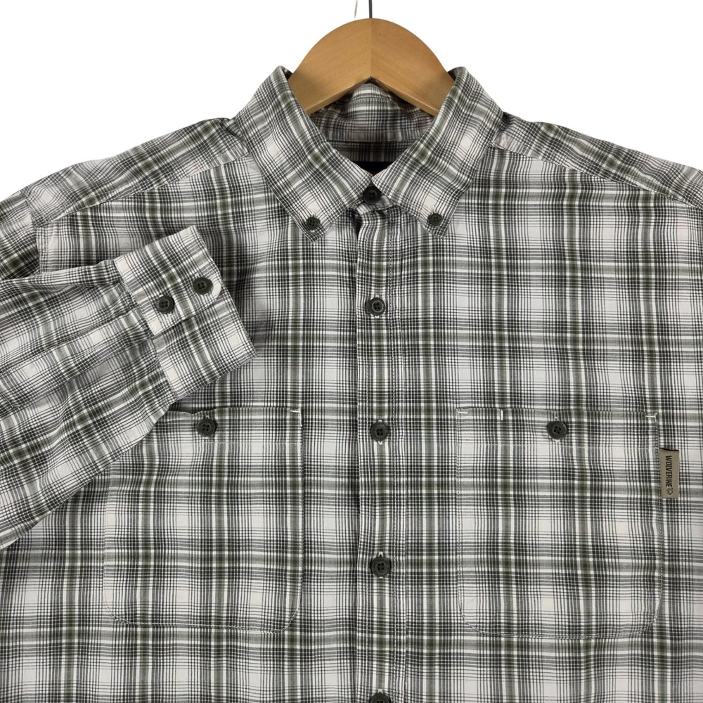 Wolverine Mens Large Green Plaid Long Sleeve Cotton Button Down Work Shirt L